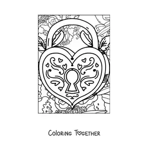 Coloring page of a heart-shaped padlock