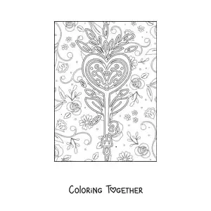 Coloring page of a heart-shaped key