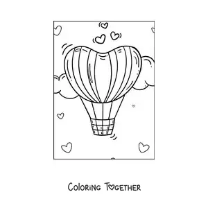 Coloring page of a heart-shaped hot air balloon
