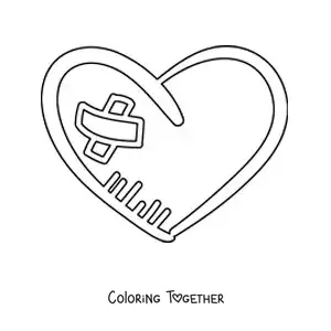 Coloring page of a wounded heart