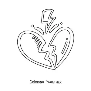 Coloring page of a simple broken heart