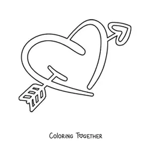 Coloring page of a heart with an arrow