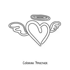Coloring page of a simple heart with wings