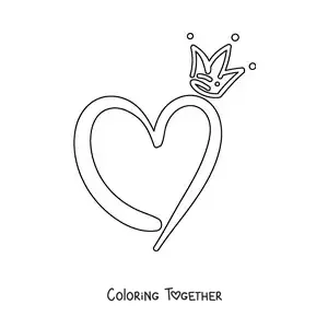 Coloring page of a big heart with a crown