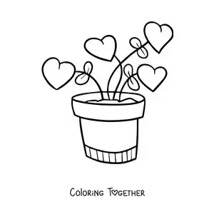 Coloring page of a plant with hearts