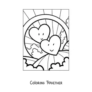 Coloring page of 2 animated hearts together