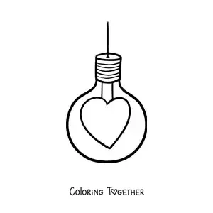 Coloring page of a heart-shaped light bulb