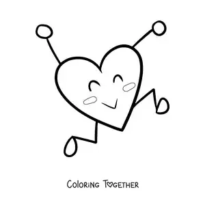 Coloring page of a happy animated heart
