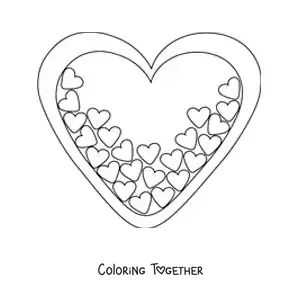 Coloring page of a big heart full of small hearts