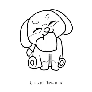 Coloring page of a sweet little dog holding a heart