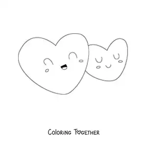 Coloring page of two pretty animated hearts together