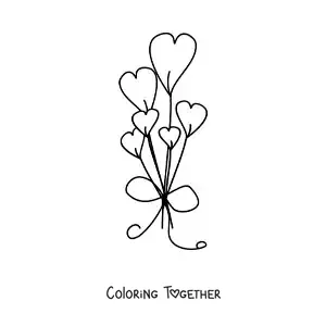 Coloring page of a bouquet of hearts