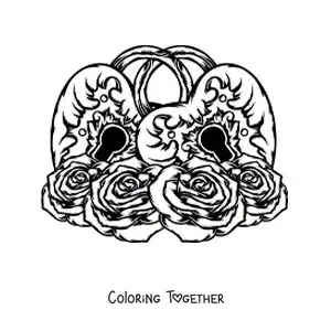 Coloring page of padlocks joined in a heart shape surrounded by roses