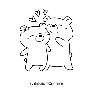 Coloring page of two bears in love with hearts