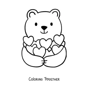 Coloring page of a cute bear with hearts