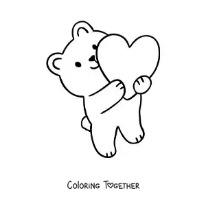 Coloring page of an animated bear with a big heart
