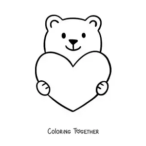 Coloring page of an animated bear with a heart