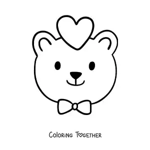 Coloring page of a bear with a heart and a bow tie