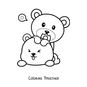 Coloring page of a pair of bears in love playing