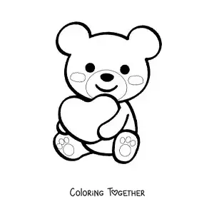 Coloring page of a big bear with a heart
