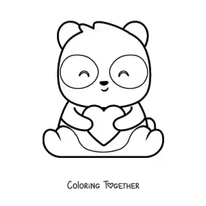 Coloring page of a kawaii panda bear sitting with a heart