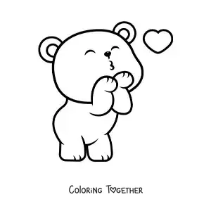 Coloring page of an animated bear blowing a kiss
