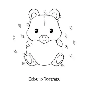 Coloring page of an affectionate bear sitting with a big heart