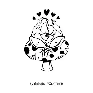 Coloring page of a pair of kawaii frogs in love
