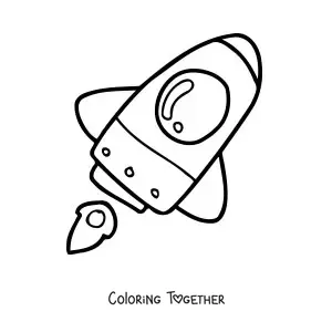 Coloring page of a space rocket flying tilted to the right
