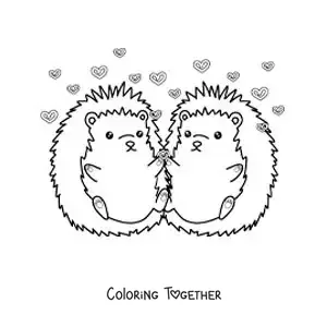 Coloring page of a pair of animated porcupines in love