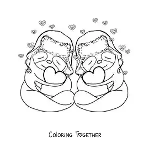 Coloring page of a pair of animated sloths in love