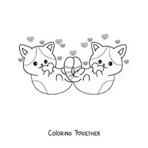 Coloring page of a pair of animated cats in love