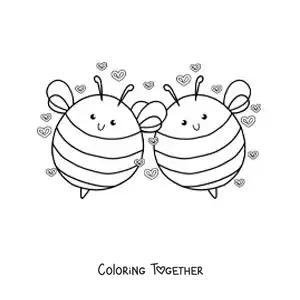 Coloring page of a pair of animated bees in love