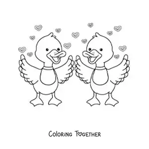 Coloring page of a pair of animated ducks in love