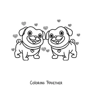 Coloring page of a pair of animated puppies in love