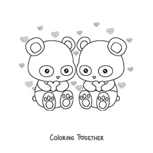Coloring page of a pair of animated pandas in love