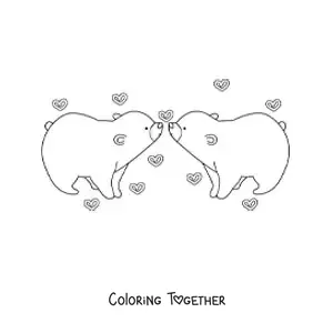 Coloring page of a pair of animated bears in love