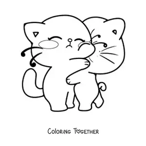 Coloring page of a pair of cats in love hugging