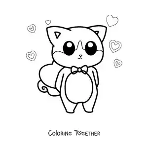 Coloring page of an elegant kawaii cat with a heart