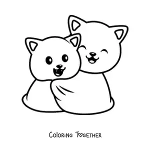 Coloring page of a pair of kittens cuddling together in a blanket