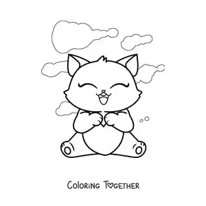 Coloring page of a cute kitten sitting with a heart