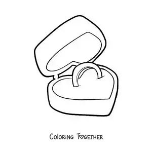 Coloring page of an engagement ring in a heart-shaped box