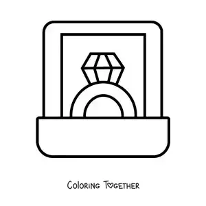 Coloring page of a diamond ring in a box