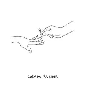 Coloring page of a hand with an engagement ring