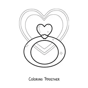 Coloring page of a heart ring with hearts in the background