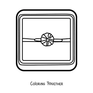 Coloring page of a box with a diamond ring