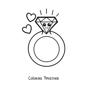 Coloring page of an animated diamond ring