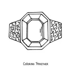 Coloring page of a ring with a precious stone