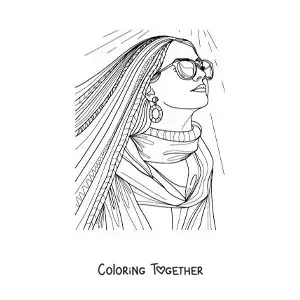 Coloring page of a beautiful tumblr girl with glasses