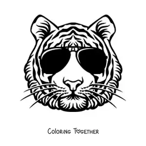 Coloring page of an animated tiger with sunglasses